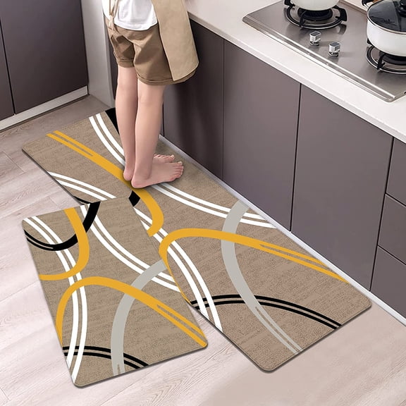 Kitchen Floor Mats 2 Piece, Modern Abstract Design Fatigue Mats for Kitchen Floor, Memory Foam Floor Mats for Kitchen, Waterproof Kitchen Runner Rug for Office, Workshop, Floor,Brown