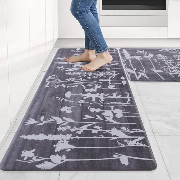 Kitchen Floor Mats 2Pcs, Anti Fatigue Kitchen Rugs and Mats Farmhouse Flowers Non-Skid Cushioned Floor Comfort Mat for Kitchen, Doorway, Sink, Laundry, 17"x27"+17"x47"