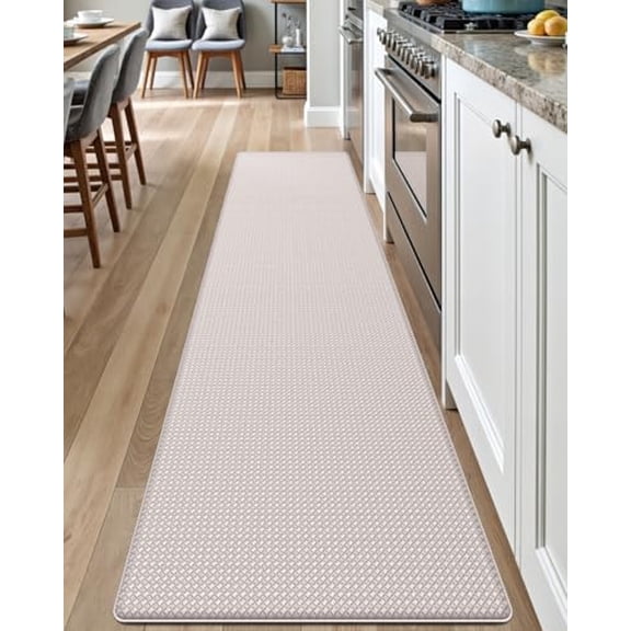 Kitchen Floor Mats Cushioned Anti Fatigue, 17x79, Large Long Standing Runner Rug Waterproof, Comfort Memory Foam Padded for Front Sink Laundry, Beige White