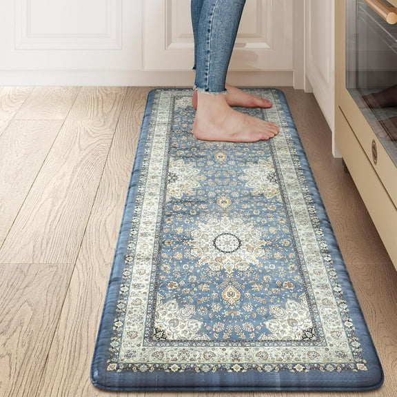 Kitchen Floor Mats Cushioned Anti Fatigue Rug, Washable Non Slip Kitchen Mats for Floor Standing Desk Mat for Kitchen, Office, Laundry, 17\u201dx47\u201d Blue Waterproof Kitchen Sink Floor Mat