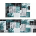 thumbnail image 1 of Kitchen Floor Mats Set of Two, Non-Slip Washable Geometric Abstract Area Rug Turquoise Blue and Black Grey Art Painting Style,17"X47"+17"X30",Suitable for Kitchen Dining Room,Home,Sink,Laundry Room, 1 of 6