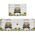 thumbnail image 1 of Kitchen Floor Mats, Spring Sunflowers Pink Pig Farm Truck 2 PCS Anti Fatigue Area Runner Rugs Set Plaid Car on Wood Grain Non-Slip Bathroom Comfort Standing Mat Home Decor, 1 of 6