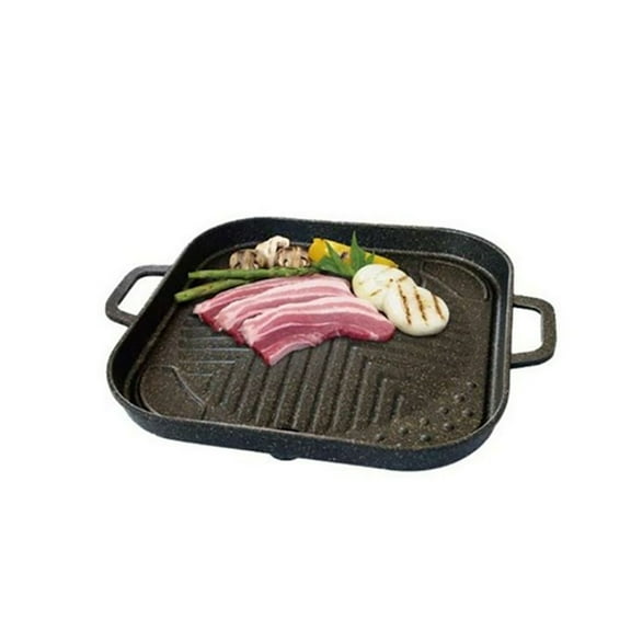Kitchen Flower New Picnic Korean BBQ Nonstick Cerastone Marble Grill Pan Roaster for Grilling indoor or outdoor (Square)