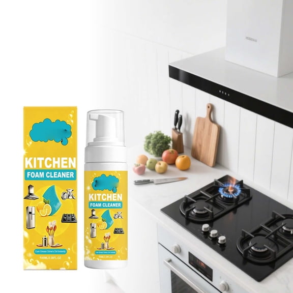 Kitchen Foam Cleaner Spray 3.38 fl oz, Heavy Duty Degreaser and Grease Remover Foam for Stovetop, Range Hood, Countertop, Sink, Oven, Cookware Cleaning
