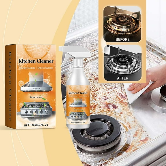 Kitchen Foam Cleaner for Stove & Cooktop, Heavy Duty Grease Remover for Range Hood, 120ml Degreasing Spray for Countertops & Cabinets
