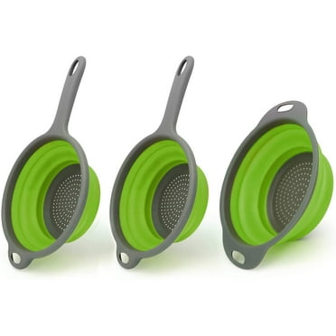 Kitchen Foldable Silicone Strainer,Bonison Collapsible Colander with Handle, Food-Grade Silicone kitchen Strainer Space-Saver Folding Strainer Colander,(Green,3pc)