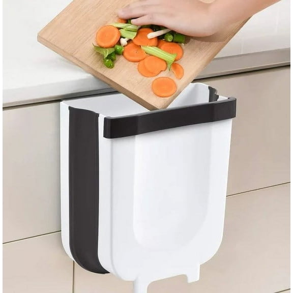 Kitchen Folding Trash Can, Tutuviw Hanging Collapsible Garbage Can Door Mount Over Cabinet Door Drawer Counter Small Foldable Creative Plastic Hook Waste Bin Basket (White)