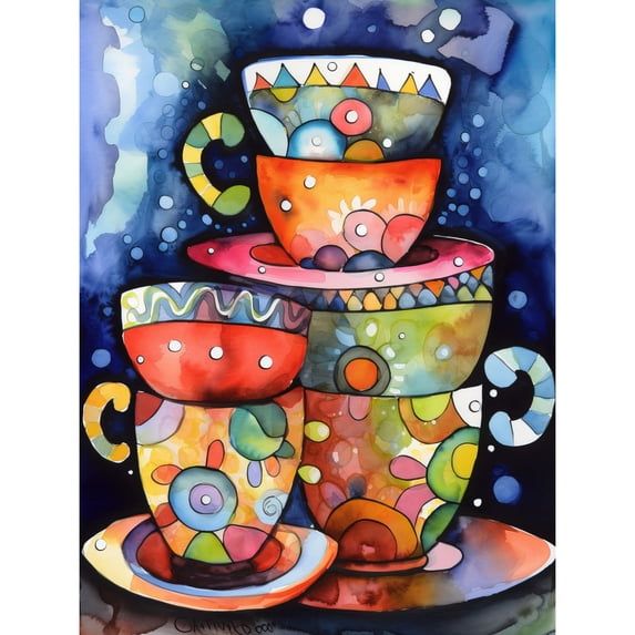 Kitchen Folk Art Mugs And Cups Large Wall Art Poster Print Thick Paper 18X24 Inch