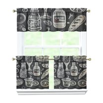 Kitchen Food Cooking Chef 3-Piece Kitchen Curtains Set Kitchen Curtains Sets with Valance for Windows Rod Pocket Machine Washable Kitchen Decor Decorations (54"x18" 2x27.5"x24")