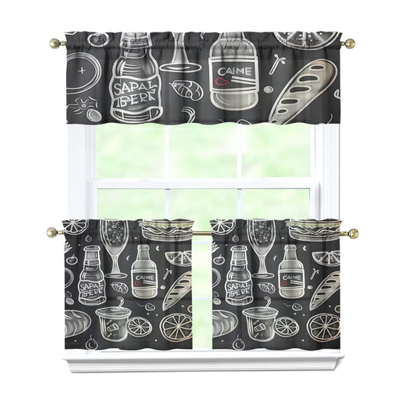 Kitchen Food Cooking Chef 3-Piece Kitchen Curtains Set Kitchen Curtains Sets with Valance for Windows Rod Pocket Machine Washable Kitchen Decor Decorations (54"x18"+2x27.5"x24")