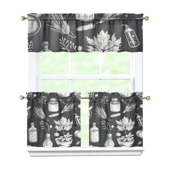 Kitchen Food Cooking Chef 3-Piece Kitchen Curtains Set Kitchen Curtains Sets with Valance for Windows Rod Pocket Machine Washable Kitchen Decor Decorations (54"x18"+2x27.5"x24")