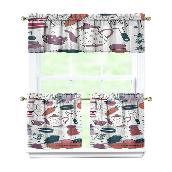 Kitchen Food Cooking Chef 3-Piece Kitchen Curtains Set Kitchen Curtains Sets with Valance for Windows Rod Pocket Machine Washable Kitchen Decor Decorations (54"x18"+2x27.5"x24")