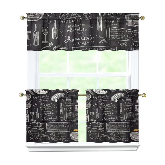 Kitchen Food Cooking Chef 3-Piece Kitchen Curtains Set Kitchen Curtains Sets with Valance for Windows Rod Pocket Machine Washable Kitchen Decor Decorations (54"x18"+2x27.5"x24")