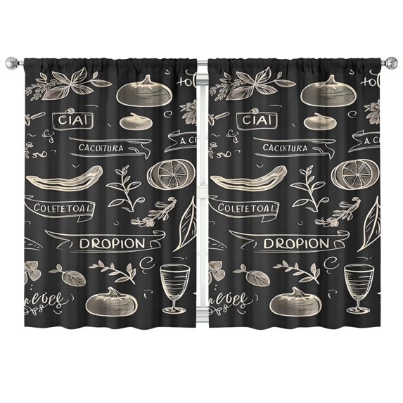 Kitchen Food Colorful Cooking Chef Curtains-blackout Curtains Bedroom Decor Living Room Darkening Grommet Window Drapes 2 Panels Set 41"x63"
