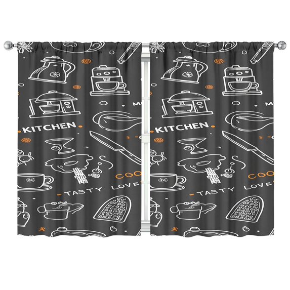 Kitchen Food Colorful Cooking Chef Curtains-blackout Curtains Bedroom Decor Living Room Darkening Grommet Window Drapes 2 Panels Set 41"x63"