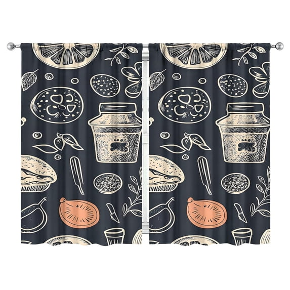 Kitchen Food Colorful Cooking Chef Curtains-blackout Curtains Bedroom Decor Living Room Darkening Grommet Window Drapes 2 Panels Set 52"x 84"