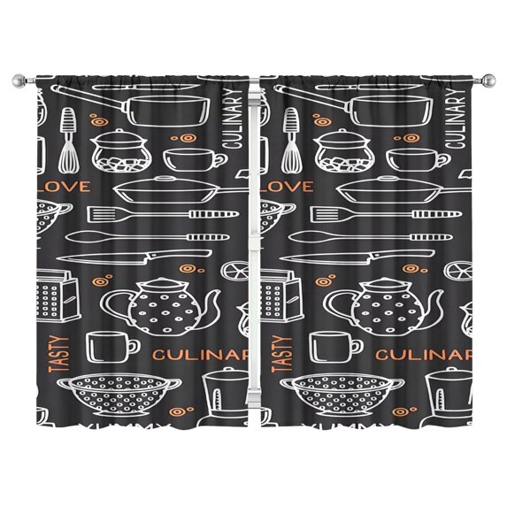 Kitchen Food Colorful Cooking Chef Curtains-blackout Curtains Bedroom Decor Living Room Darkening Grommet Window Drapes 2 Panels Set 52"x 84"