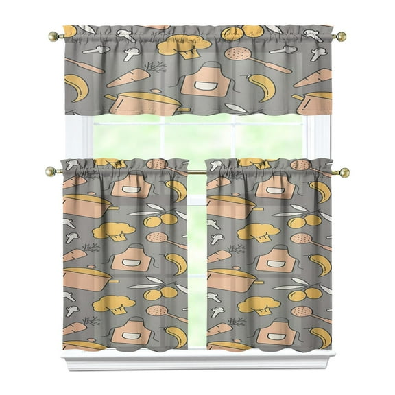 Kitchen Food Cooking Chef Kitchen Curtain Valance 3 Piece Set for Kitchen Curtains and Valance Set Short Curtain Sink Window Decor 36 Inch Small Window Treatment Tier 27.5x36 Length