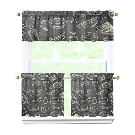 Kitchen Food Cooking Chef Kitchen Curtains and Valances Set - 3 Piece Kitchen Curtains Sets with Valance for Windows Rod Pocket Machine Washable Kitchen Decor Decorations (54"x18"+2x27.5"x24")