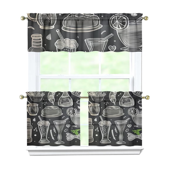 Kitchen Food Cooking Chef Kitchen Curtains and Valances Set - 3 Piece Kitchen Curtains Sets with Valance for Windows Rod Pocket Machine Washable Kitchen Decor Decorations (54"x18"+2x27.5"x24")