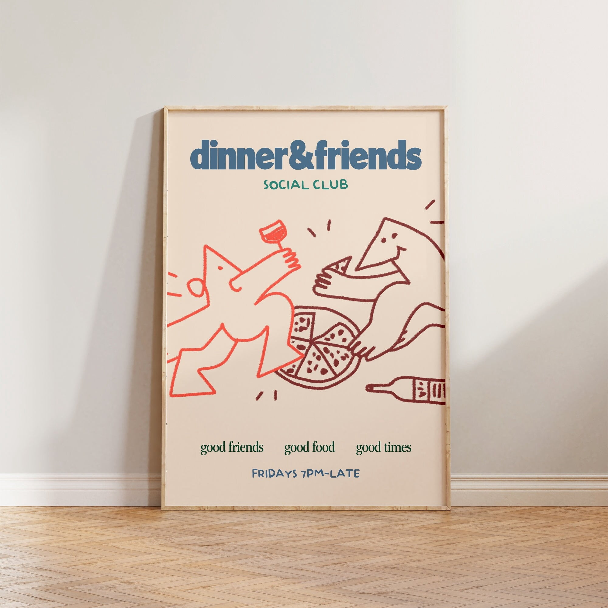 Kitchen Food Hand Drawn Dinner And Friends Social Club Food Kitchen Art ...