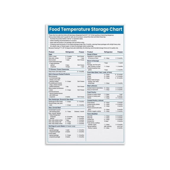 Kitchen Food Safety Solutions Poster Comprehensive Temperature Chart and Shelf Life Guide for Refrigerator Freezer Canvas Wall Art Print for Home Decor