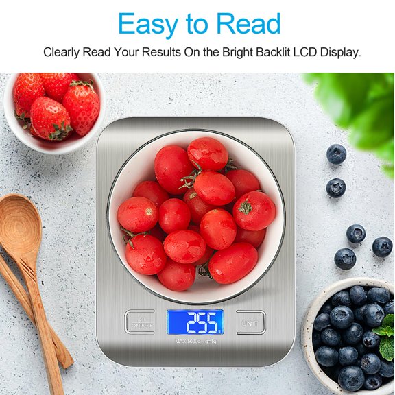 Kitchen Food Scale with Multi-Unit Conversion Stainless Steel White 7.0 x 5.5 x 0.7 Inches