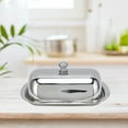 thumbnail image 1 of Kitchen Food Storage Containers Butter Dish With Lid Stainless Butter Container For Countertop Butter Holder With Handle Cover Cheese Container Classic Butter Tray With Lid For Kitchen Hotel,Silver Ki, 1 of 8