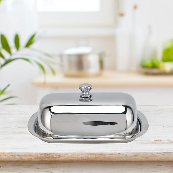 Kitchen Food Storage Containers Butter Dish With Lid Stainless Butter Container For Countertop Butter Holder With Handle Cover Cheese Container Classic Butter Tray With Lid For Kitchen Hotel,Silver Ki