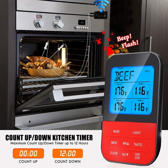 Wireless Barbecue Cooking Electronic Thermometer, Digital Remote Food Cooking Meat Thermometer Dual Meat Probe , for BBQ Steak Kitchen, Black