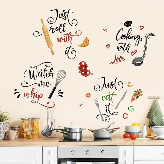 Kitchen Food Wall Stickers Quotes Kitchenware Lettering Peel and Stick Wall Art Decals for Cupboard Dining Baking Room Restaurant