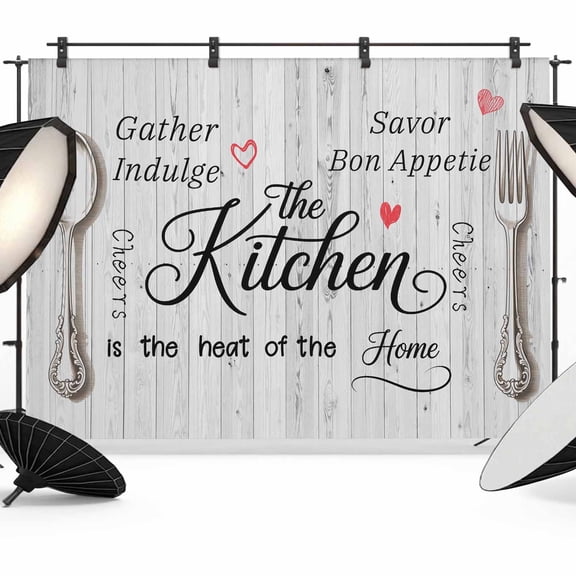 Kitchen Fork Spoon Photography Backdrop 7x5FT, Cooking Tools Red Heart Wood Grain Photo Backdrops, Background for Photography Studio Photo Studio Background, Back Drop for Photoshoot