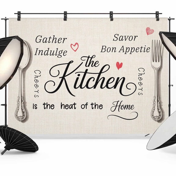 Kitchen Fork Spoon Photography Backdrop 7x5FT, Cooking Tools Text Linen Red Heart Photo Backdrops, Background for Photography Studio Photo Studio Background, Back Drop for Photoshoot