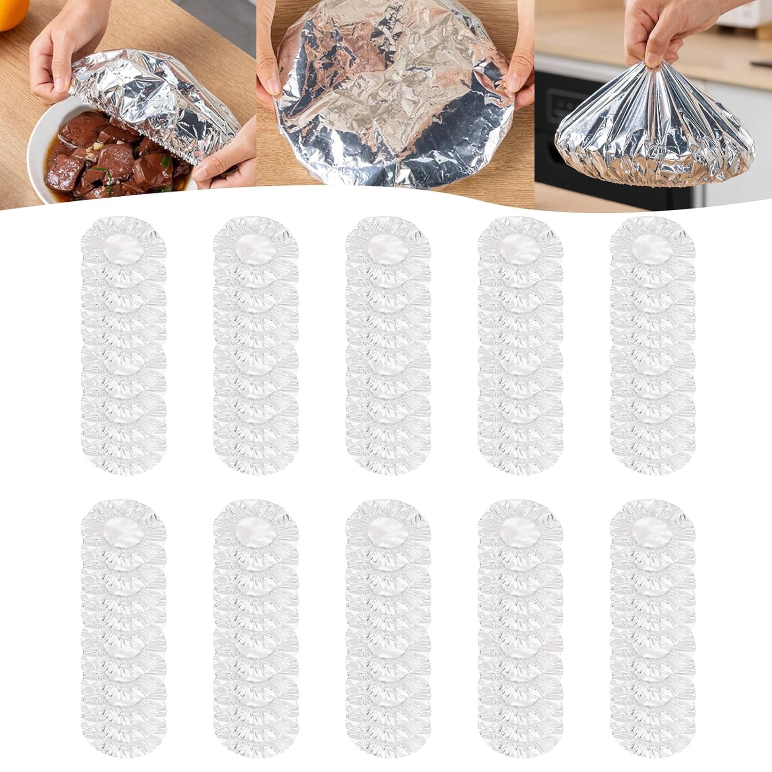Kitchen Fresh-Keeping Insulation Film, Repeatable Aluminum Foil Film Insulation Cover, Aluminum Foil Food Covers for Kitchen 100PCS