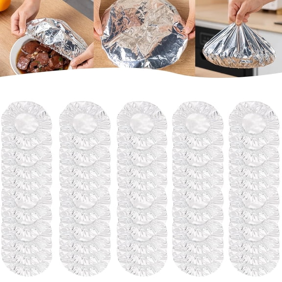 Kitchen Fresh-Keeping Insulation Film, Repeatable Aluminum Foil Film Insulation Cover, Aluminum Foil Food Covers for Kitchen 50PCS