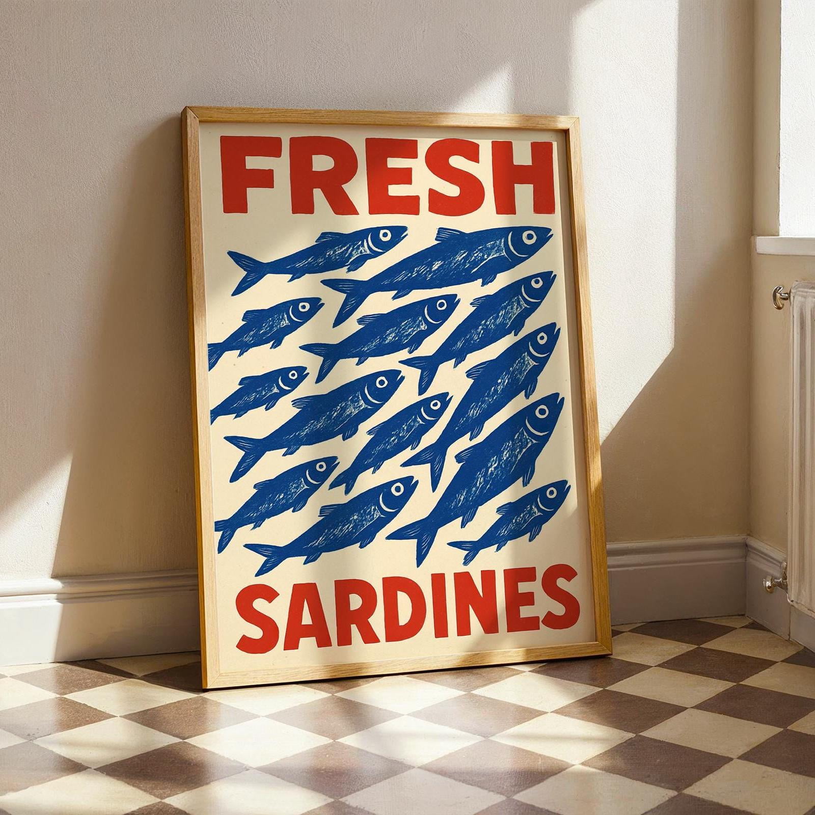 Kitchen Fresh Sardines Retro Coastal Poster , Poster Print Only ...