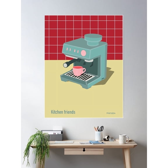 Kitchen Friends Espresso Machine Poster Wall Art, Modern Wall Decor For Living Room Bedroom, 8x12 UNFRAMED