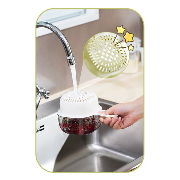 Kitchen Fruit Washing Colander with Detachable Double Layer Strainer, Handheld Mini Basket for Berries and Large Watermelon