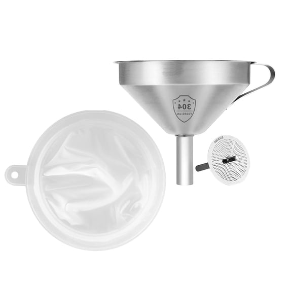 Kitchen Funnel for Filling Bottles,Stainless Steel Food Funnels with Strainer and Mesh Filter,Stainless Steel Funnel Set for Transferring Liquids,Oils,Juice,Wine,Coffee,Milk,Tea,Powder (Silver)