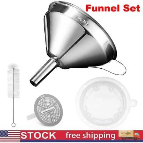 Kitchen Funnel For Filling Bottles, 5 Inch Stainless Steel Funnel With Strainer