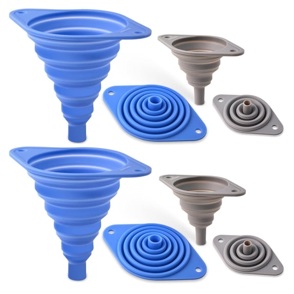 Kitchen Funnels Set 4 Pack，Small and Large，Silicone Collapsible Funnel ...
