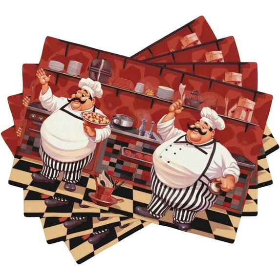 Kitchen Funny Chef Table Placemats Set of 4 Kitchen Cook Theme Indoor Outdoor Table Placemat for Holiday Banquet Kitchen Table Decor