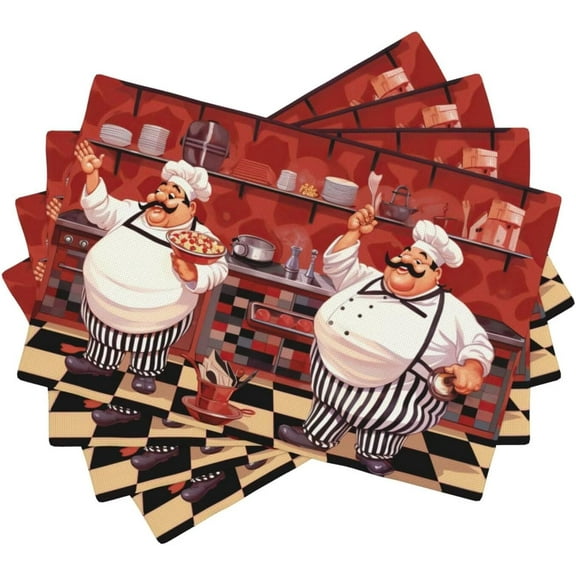 Kitchen Funny Chef Table Placemats Set of 4 Kitchen Cook Theme Indoor Outdoor Table Placemat for Holiday Banquet Kitchen Table Decor
