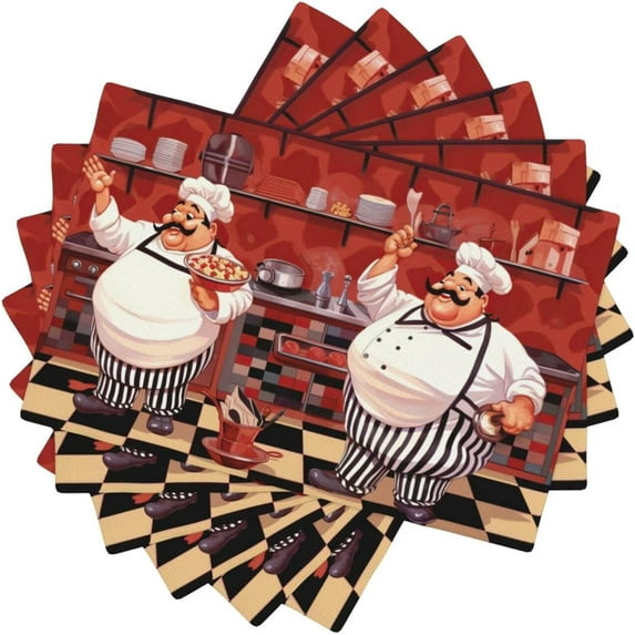 Kitchen Funny Chef Table Placemats Set of 6 Kitchen Cook Theme Indoor Outdoor Table Placemat for Holiday Banquet Kitchen Table Decor
