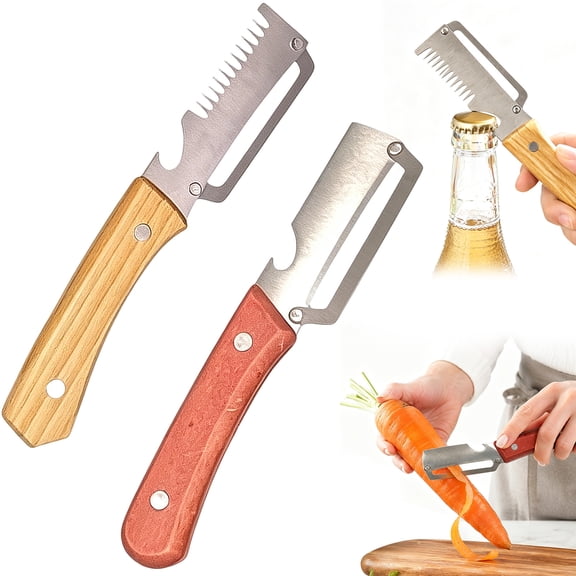 Kitchen Gadget 4-Piece Set, Stainless Steel Vegetable Peeler, Julienne Peeler Vegetable Peeler, Kitchen Tool Set for Home Meal Prep, 7X1.5 in Size 2 Wooden Handle Shredder Peelers