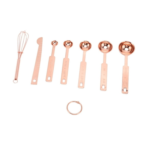 Kitchen Gadget Set, Copper Plated Measuring Spoons for Professional Chefs, Stainless Steel Long Handle Spoons for Accurate Measurement, Easy to Clean and Dishwasher Safe, 7-Piece