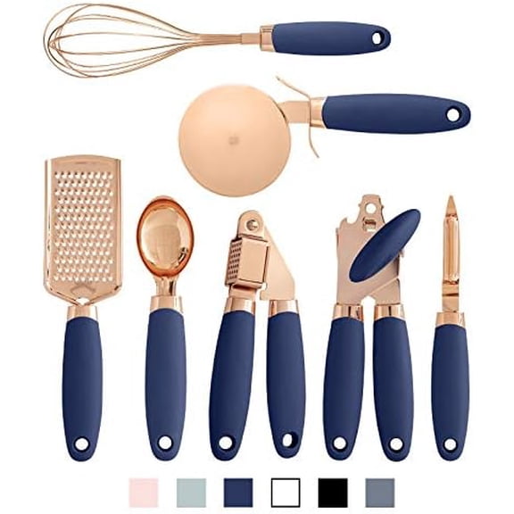Kitchen Gadget Set Copper Plated Stainless Steel Utensils with Soft Touch Handles, Copper Navy, 7 Pieces