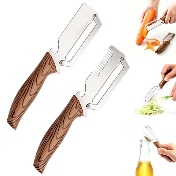 Kitchen Gadget Sets 3-in-1 Stainless Steel Multifunctional Vegetable Slicer with Onion Shredder Peeler, 2 Piece Set for Home Kitchen Cooking Vegetable Fruit Processing