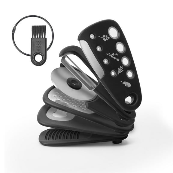 Kitchen Gadgets 6 Pieces, Dingrich Stainless Steel Kitchen Tool Set,Garlic Grinder,Cheese Grater,Bottle Opener,Potatoes Peeler,Herb Stripper,Pizza Wheel, Essential Tools for Camping