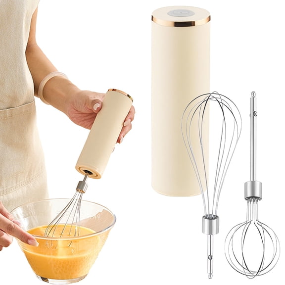 Kitchen Gadgets, Cordless Hand Mixer, Electric Egg Beater Whisk, Rechargeable Portable Handheld Mixer for Baking Pancake Coffee, 1 Whisk + 2 Mixing Heads + 1 Charging Cable